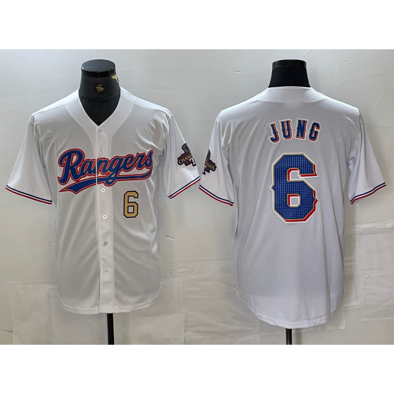 Texas Rangers #6 Josh Jung Number White Puhics 2023 World Series Champions Cool Base Jerseys