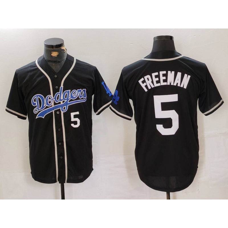 Los Angeles Dodgers #5 Freddie Freeman Number Black Puhics Cool Base With Patch Stitched Jerseys