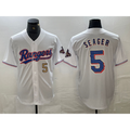 Texas Rangers #5 Corey Seager Number White Puhics 2023 World Series Champions Cool Base Jerseys