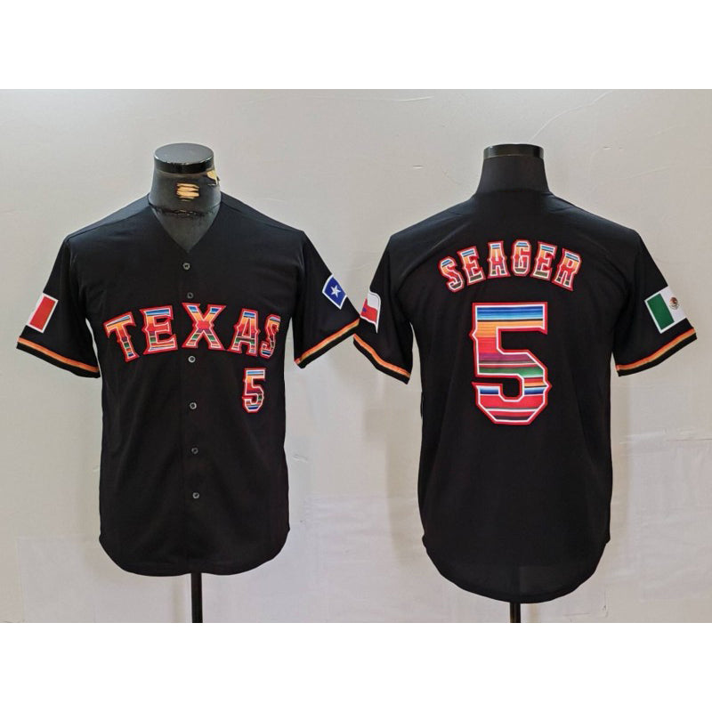 Texas Rangers #5 Corey Seager Black Puhics Rainbow Mexico Cool Base Stitched Jersey