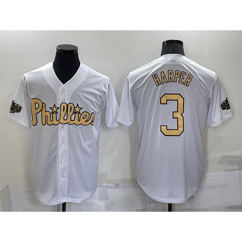Philadelphia Phillies #3 Bryce Harper White Puhics 2022 All Star Stitched Cool Base Jersey