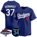 Los Angeles Dodgers #37 Teoscar Hernandez Royal Puhics 2024 World Series Champions With Fernando Memorial Patch Vapor Premier Limited Stitched Jersey