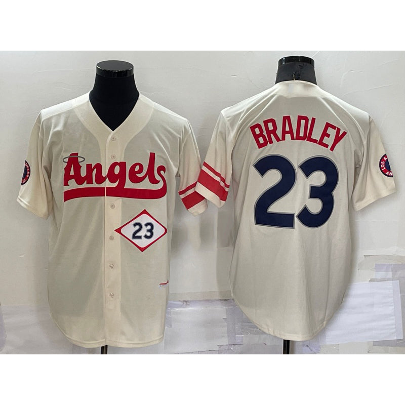 Los Angeles Angels #23 Archie Bradley Number Cream Puhics 2022 City Connect Cool Base Stitched Jersey