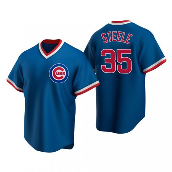 Chicago Cubs #35 Justin Steele Royal Puhics Pullover Cooperstown Jersey