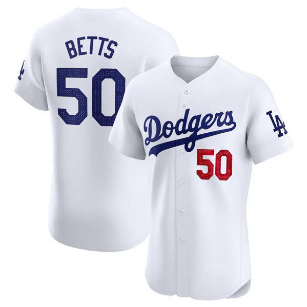 Los Angeles Dodgers #50 Mookie Betts White Puhics Home Elite Stitched Jersey