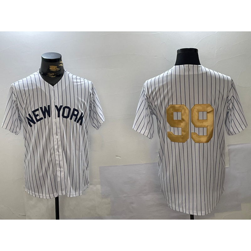 New York Yankees #99 Aaron Judge White Puhics Pinstripe Without Name Fashion Cool Base Jersey 2