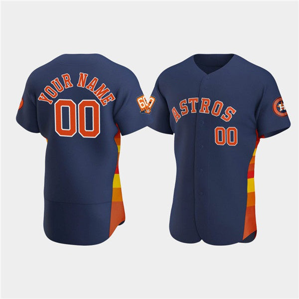 Custom Houston Astros Active Player Navy Puhics 60th Anniversary Flex Base Stitched Jersey