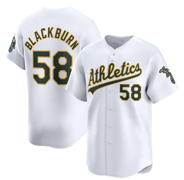Oakland Athletics #58 Paul Blackburn White Puhics Home Limited Stitched Jersey