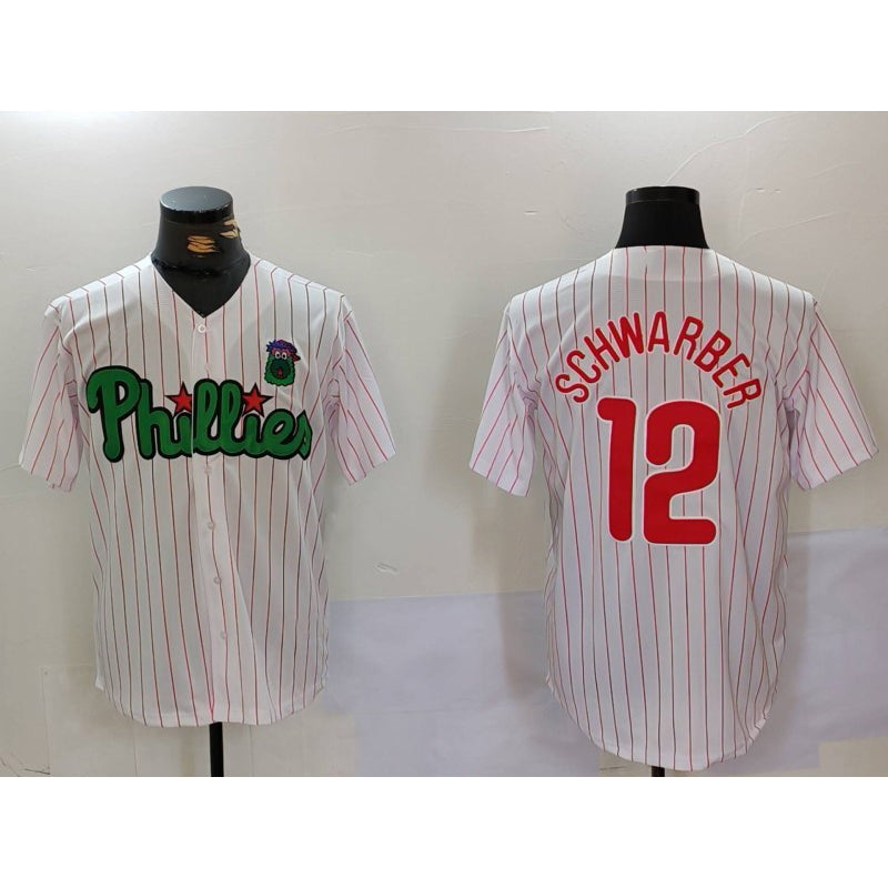 Philadelphia Phillies #12 Kyle Schwarber White Green Puhics Cool Base Stitched Jersey 2