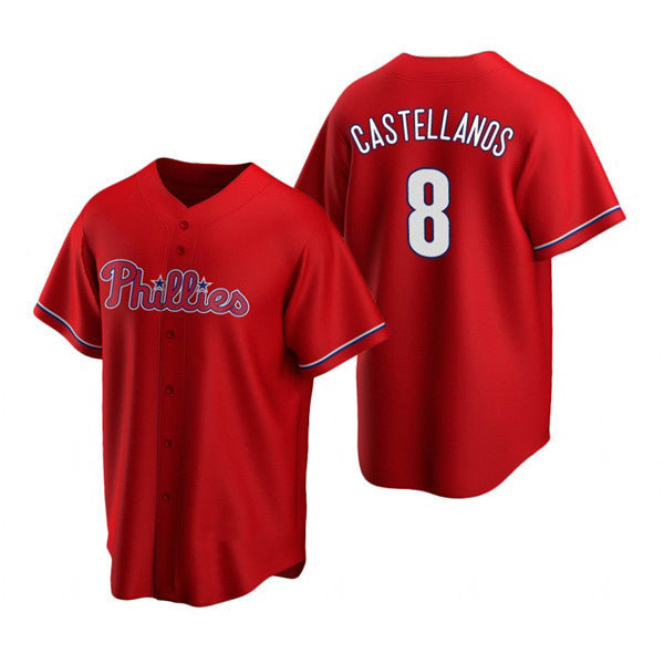 Philadelphia Phillies #8 Nick Castellanos Red Puhics Cool Base Stitched Jersey