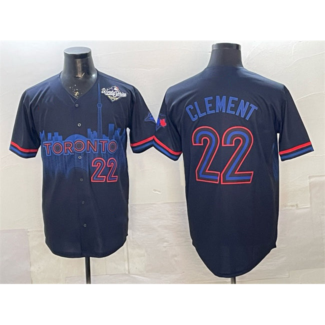 Toronto Blue Jays #22 Ernie Clement Navy Puhics 2025 World Series City Connect Limited Stitched Jersey