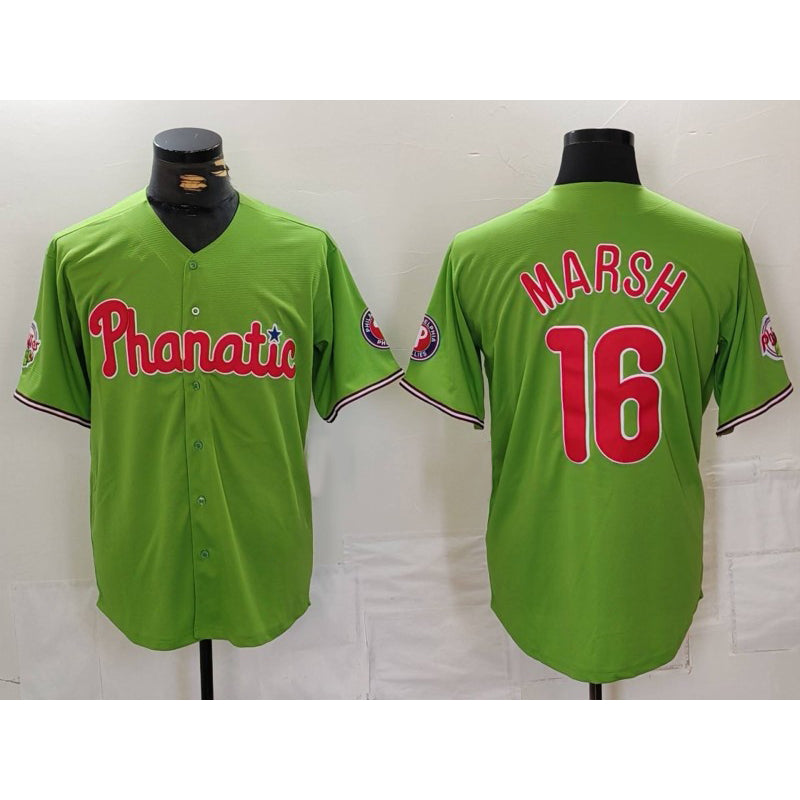 Philadelphia Phillies #16 Brandon Marsh Green Puhics With Patch Stitched Cool Base Jersey