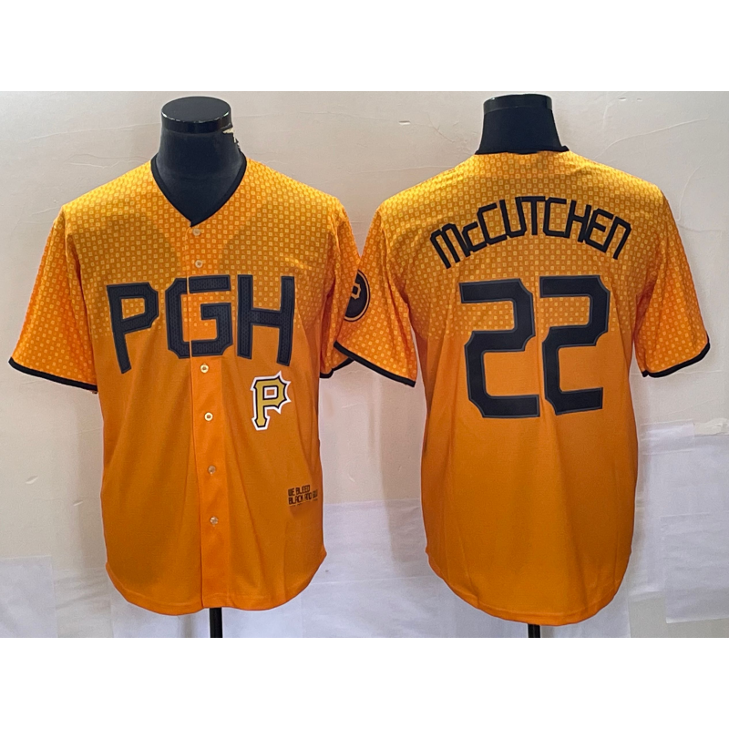 Pittsburgh Pirates #22 Andrew McCutchen Gold Puhics 2023 City Connect Stitched Jersey 2