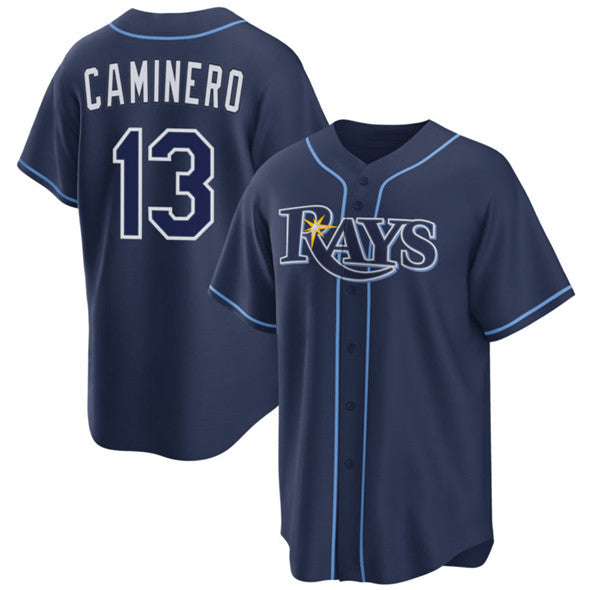 Tampa Bay Rays #13 Junior Caminero Navy Puhics Cool Base Stitched Jersey