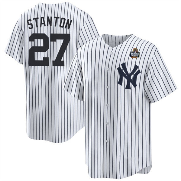 New York Yankees #27 Giancarlo Stanton White Puhics 2024 World Series With Name Cool Base Stitched Jersey