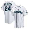 Seattle Mariners #24 Ken Griffey Jr. White Puhics Home Replica Jersey