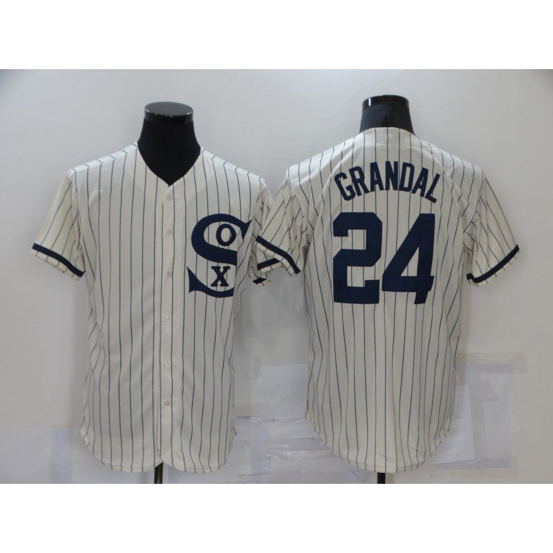 Chicago White Sox #24 Yasmani Grandal 2021 Cream Puhics Navy Field of Dreams Name Flex Base Stitched Jersey