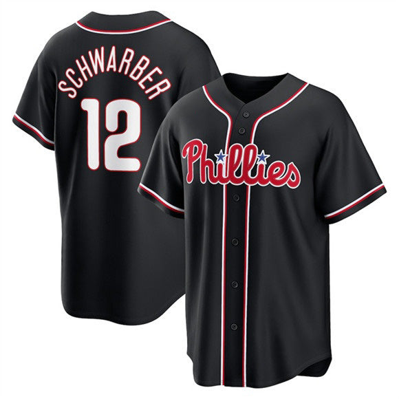 Philadelphia Phillies #12 Kyle Schwarber Fashion Black Puhics Out Stitched Jersey