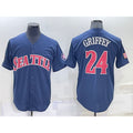 Seattle Mariners #24 Ken Griffey Navy Blue Puhics Fashion Stars Stripes Cool Base Independence Day Jersey