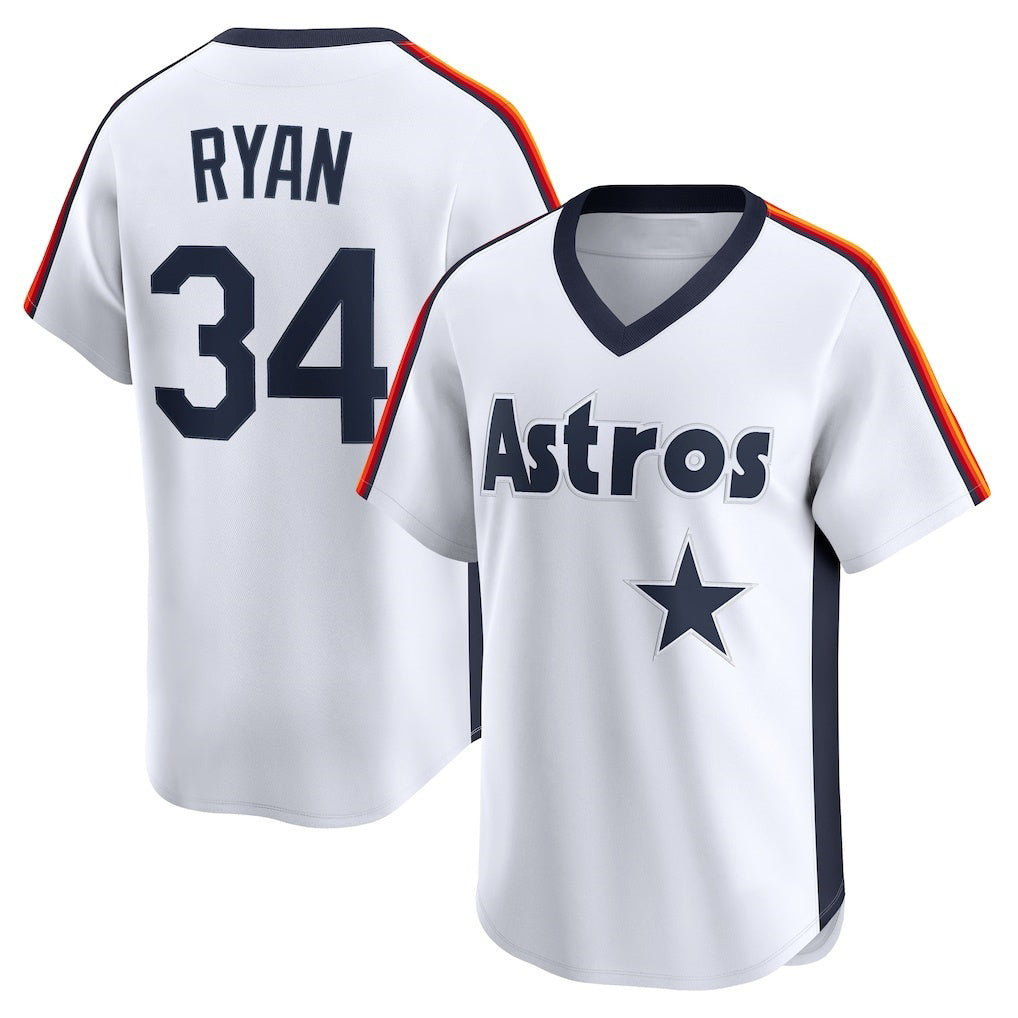 Houston Astros #34 Nolan Ryan White Puhics Throwback Cooperstown Collection Limited Jersey