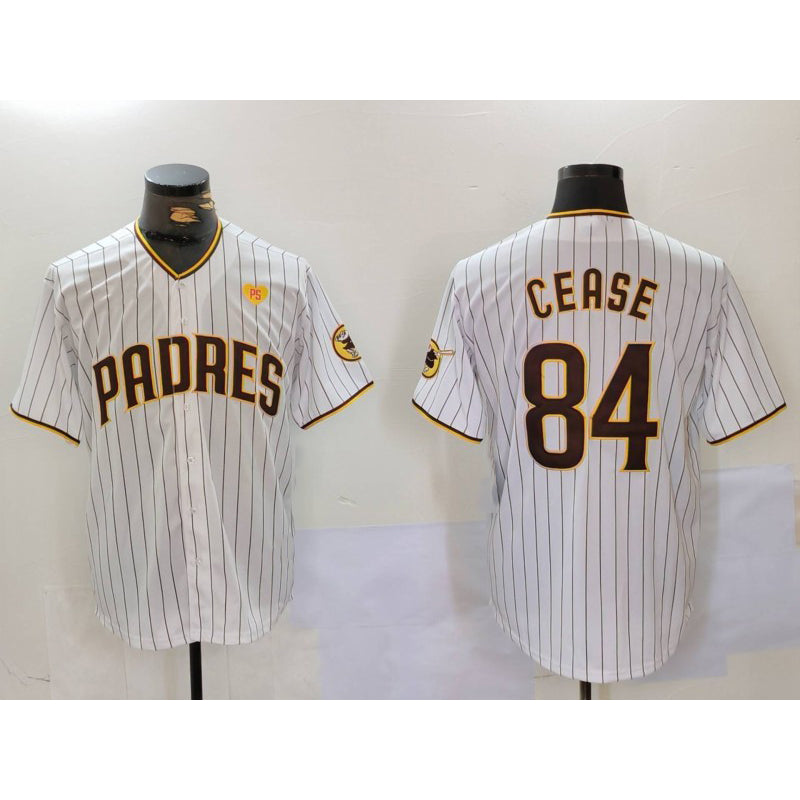 San Diego Padres #84 Dylan Cease White Puhics Team Logo With PS Patch Stitched Cool Base Jersey