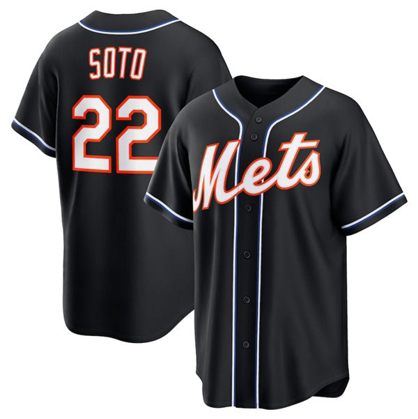 New York Mets #22 Juan Soto 2026 Black Puhics Out Stitched Jersey