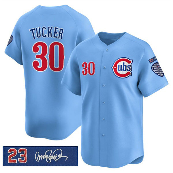 Chicago Cubs #30 Kyle Tucker Blue Puhics 'Ryne Sandberg Tribute' Vapor Limited V3 Stitched Jersey