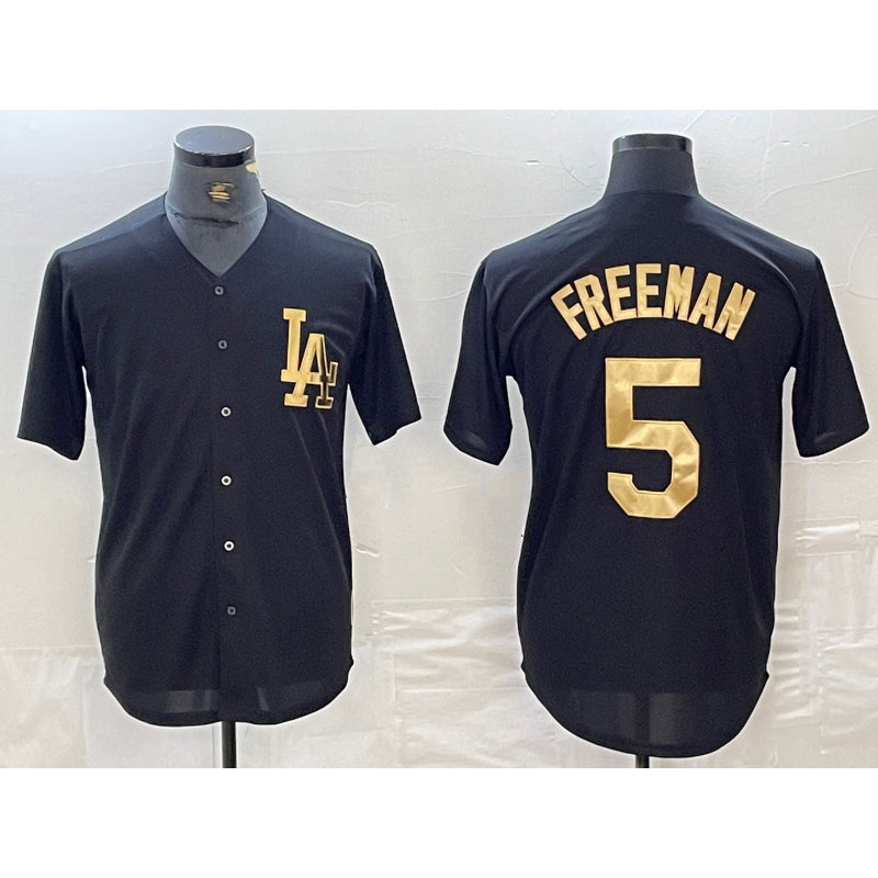 Los Angeles Dodgers #5 Freddie Freeman Black Gold Puhics Cool Base Stitched Jersey