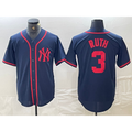 New York Yankees #3 Babe Ruth Navy Red Puhics Fashion Cool Base Jersey