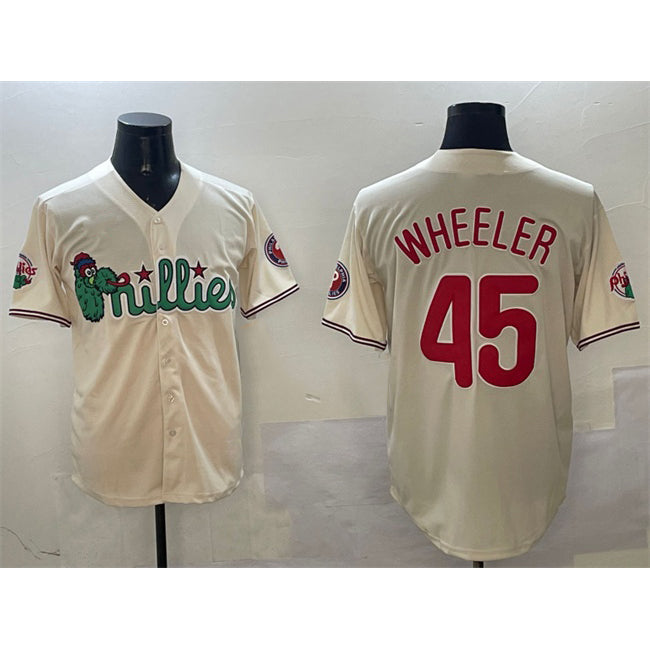 Philadelphia Phillies #45 Zack Wheeler Cream Puhics Phanatic Limited Stitched Jersey