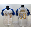 Los Angeles Dodgers #50 Mookie Betts White Royal Gold Puhics 2024 World Series Champions Vapor Limited Stitched Jersey