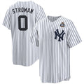 New York Yankees #0 Marcus Stroman White Puhics 2024 World Series With Name Cool Base Stitched Jersey