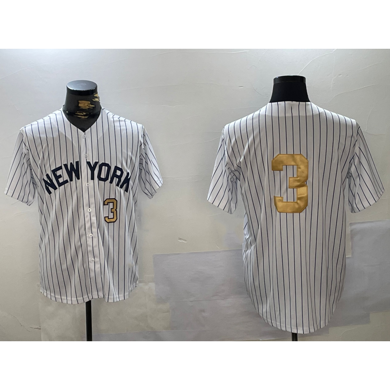 New York Yankees #3 Babe Ruth White Puhics Pinstripe Without Name Fashion Cool Base Jerseys