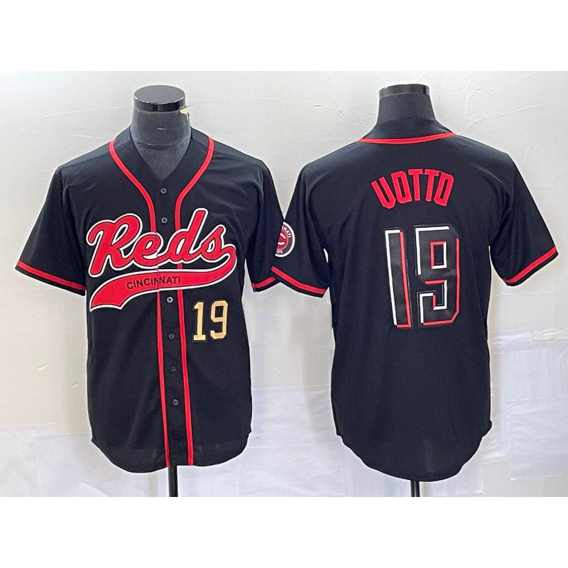 Cincinnati Reds #19 Joey Votto Number Black Puhics 2023 City Connect Cool Base Stitched Jerseys