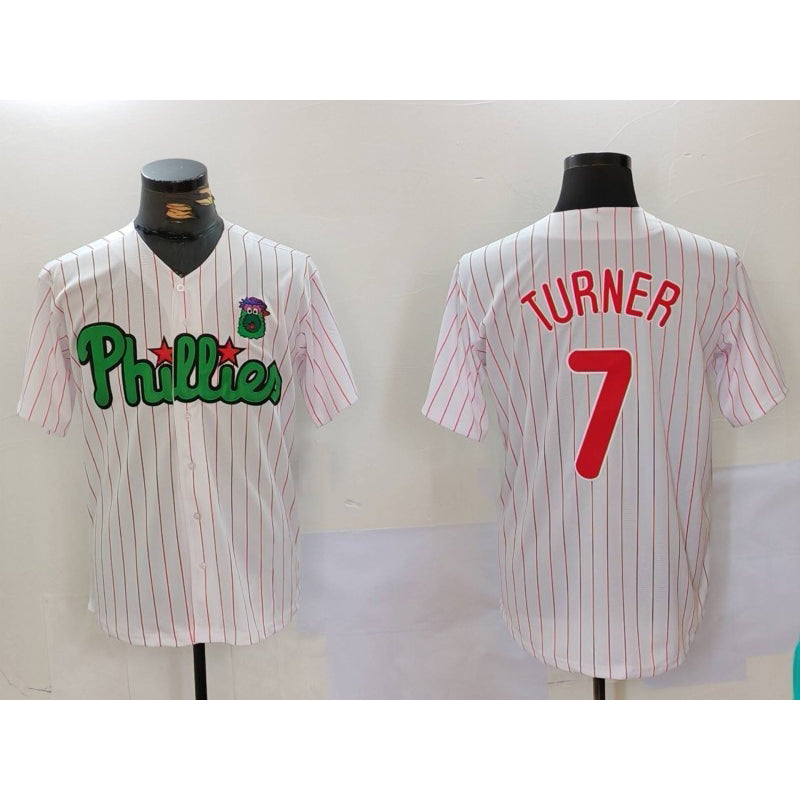 Philadelphia Phillies #7 Trea Turner White Green Puhics Cool Base Stitched Jersey 2