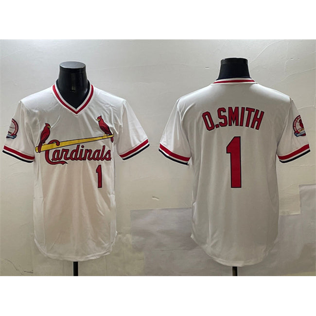 St. Louis Cardinals #1 Ozzie Smith White Puhics With Patch Stitched Jersey