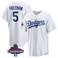 Los Angeles Dodgers #5 Freddie Freeman White Puhics 2024 World Series Champions Cool Base Stitched Jersey