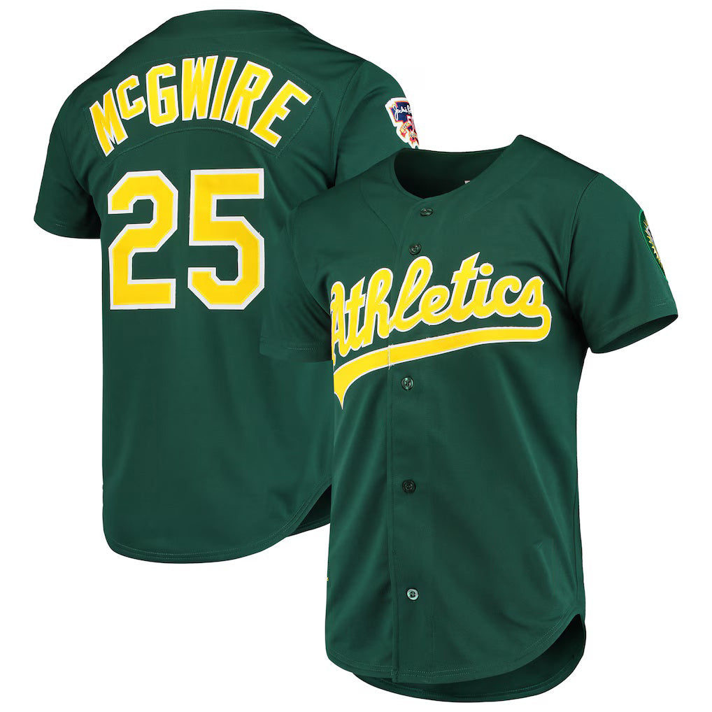 Oakland Athletics #25 Mark McGwire Mitchell & Ness Green Puhics 1997 Cooperstown Collection Authentic Jersey