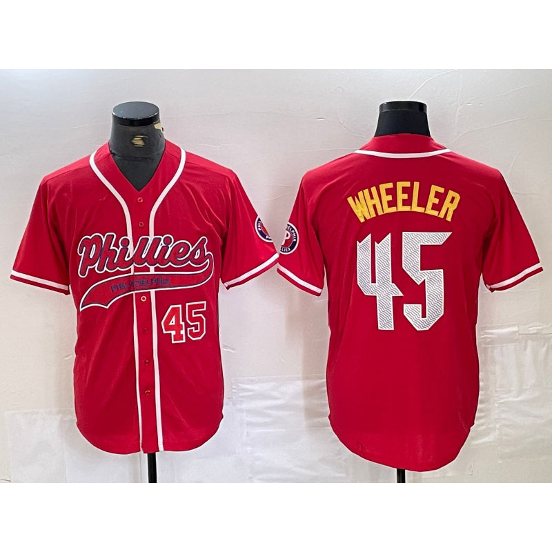 Philadelphia Phillies #45 Zack Wheeler Number Red Puhics Cool Base Stitched Jerseys