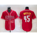 Philadelphia Phillies #45 Zack Wheeler Number Red Puhics Cool Base Stitched Jerseys