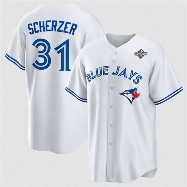 Toronto Blue Jays #31 Max Scherzer White Puhics 2025 World Series Home Cool Base Stitched Jersey
