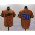 Los Angeles Dodgers #50 Mookie Betts Number Olive Puhics Cool Base Limited Stitched Jersey 2