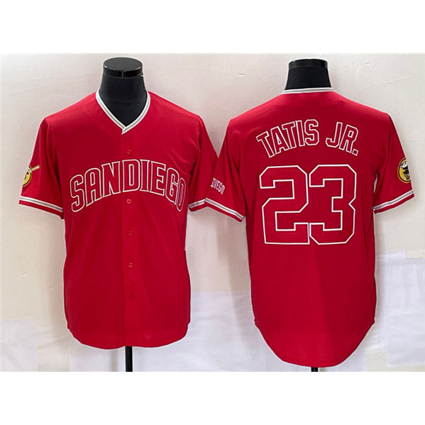 San Diego Padres #23 Fernando Tatis Jr. Red Puhics Cool Base Stitched Jersey