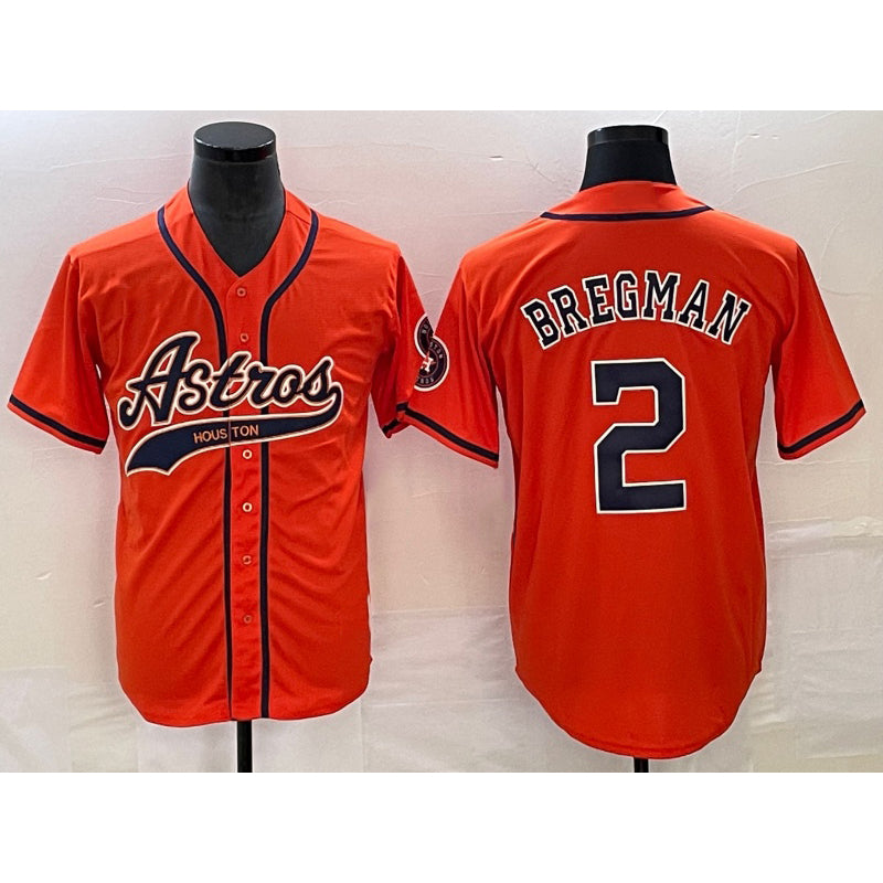 Houston Astros #2 Alex Bregman Orange Puhics With Patch Cool Base Stitched Jersey