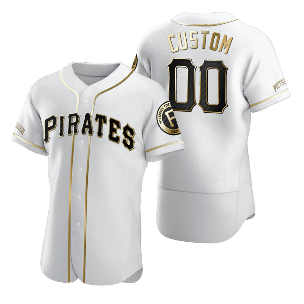 Custom Pittsburgh Pirates White Puhics Stitched Flex Base Golden Edition Jersey