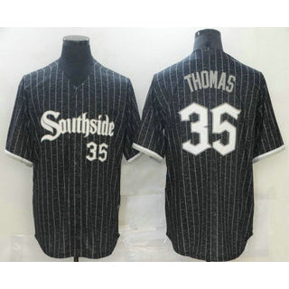 Chicago White Sox #35 Frank Thomas Black Puhics With Small Number 2021 City Connect Stitched Cool Base Jersey