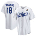 Los Angeles Dodgers #18 Yoshinobu Yamamoto White Puhics 2024 World Series Cool Base Stitched Jersey