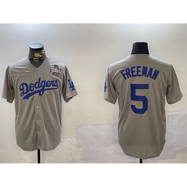 Los Angeles Dodgers #5 Freddie Freeman Grey Puhics 2024 World Series Cool Base Stitched Jersey