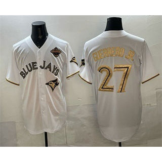 Toronto Blue Jays #27 Vladimir Guerrero Jr White Gold Puhics 2025 American League Champions Limited Stitched Jersey