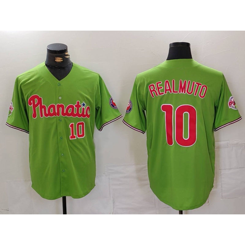 Philadelphia Phillies #10 JT Realmuto Number Green Puhics With Patch Stitched Cool Base Jersey